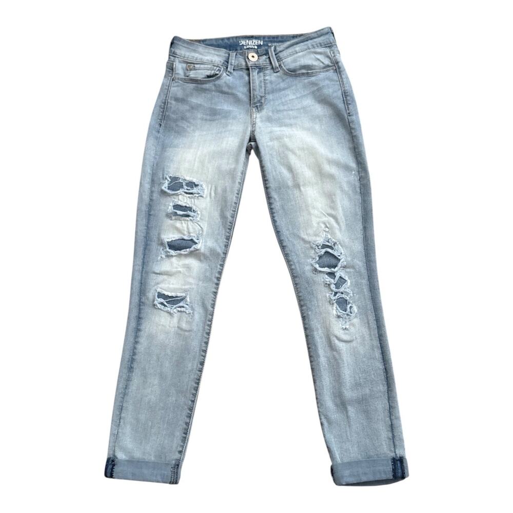 Denizen Levis Boyfriend Jeans Womens 0 W24 Distressed Light Wash Blue Cuffed